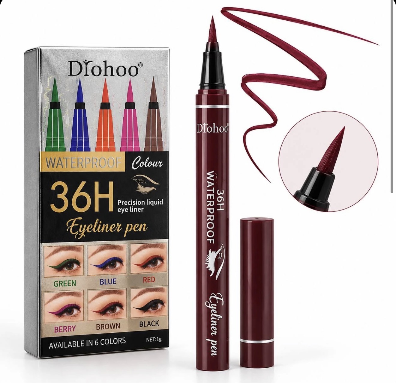 خط چشم ماژیکی زرشکی ضدآب Drohoo